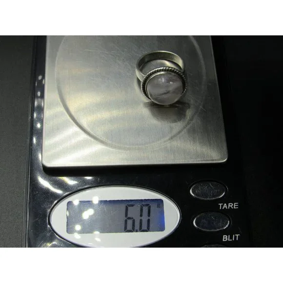 Size 6 Sterling Silver Large Round Moonstone Band Ring Vintage Statement - Picture 9 of 9